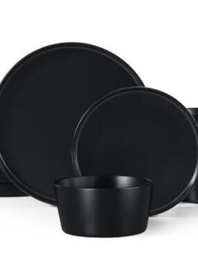 Dinnerware Set Stoneware Matte Black 12-Piece for 4